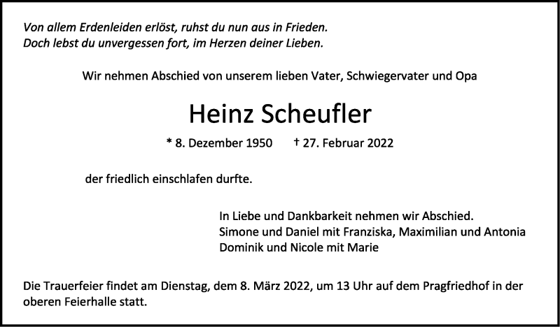  Traueranzeige für Heinz Scheufler vom 05.03.2022 aus Stuttgarter Zeitung / Stuttgarter Nachrichten