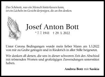 Traueranzeige von Josef Anton Bott von Stuttgarter Zeitung / Stuttgarter Nachrichten
