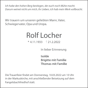 Traueranzeige von Rolf Locher von Stuttgarter Zeitung / Stuttgarter Nachrichten