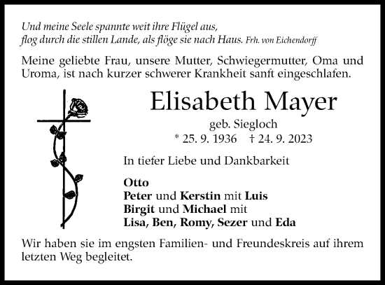 Traueranzeige von Elisabeth Mayer von Stuttgarter Zeitung / Stuttgarter Nachrichten
