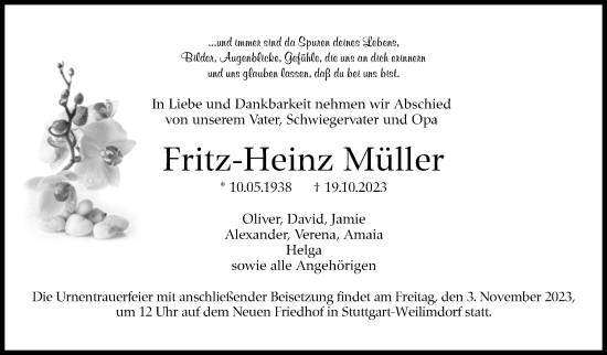 Traueranzeige von Fritz-Heinz Müller von Stuttgarter Zeitung / Stuttgarter Nachrichten