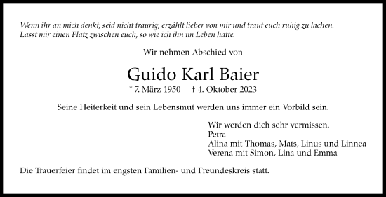 Traueranzeige von Guido Karl Baier von Stuttgarter Zeitung / Stuttgarter Nachrichten