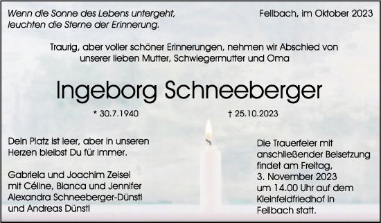 Traueranzeige von Ingeborg Schneeberger von Stuttgarter Zeitung / Stuttgarter Nachrichten