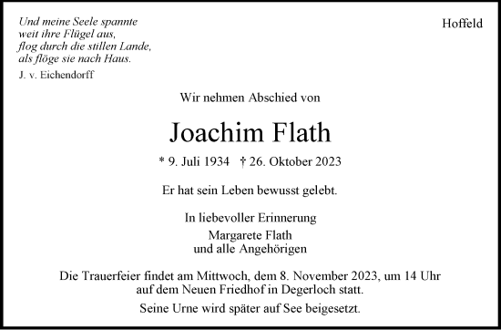 Traueranzeige von Joachim Flath von Stuttgarter Zeitung / Stuttgarter Nachrichten