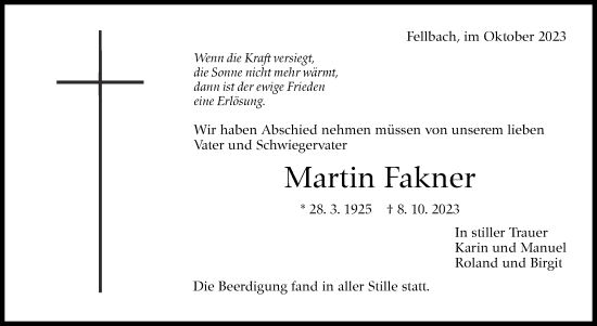 Traueranzeige von Martin Fakner von Stuttgarter Zeitung / Stuttgarter Nachrichten