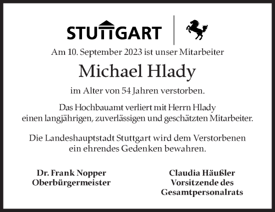 Traueranzeige von Michael Hlady von Stuttgarter Zeitung / Stuttgarter Nachrichten