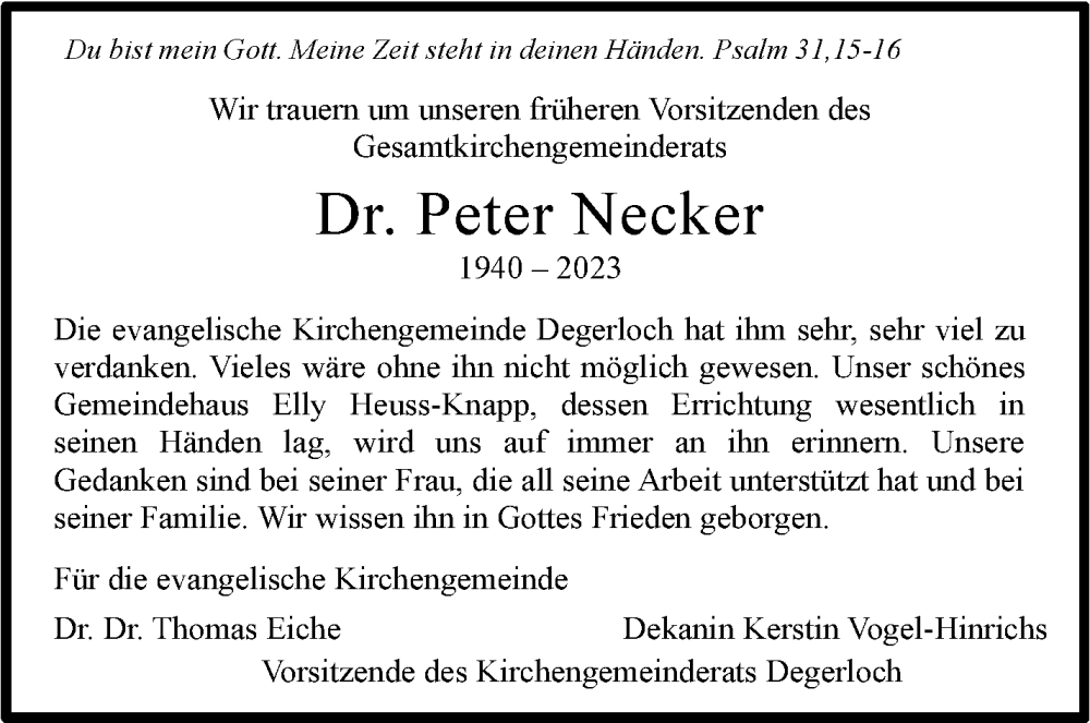  Traueranzeige für Peter Necker vom 24.10.2023 aus Stuttgarter Zeitung / Stuttgarter Nachrichten