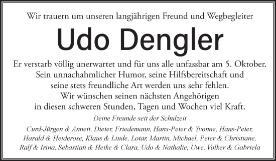 Traueranzeige von Udo Dengler von Stuttgarter Zeitung / Stuttgarter Nachrichten