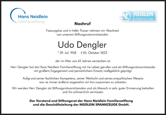 Traueranzeige von Udo Dengler von Stuttgarter Zeitung / Stuttgarter Nachrichten
