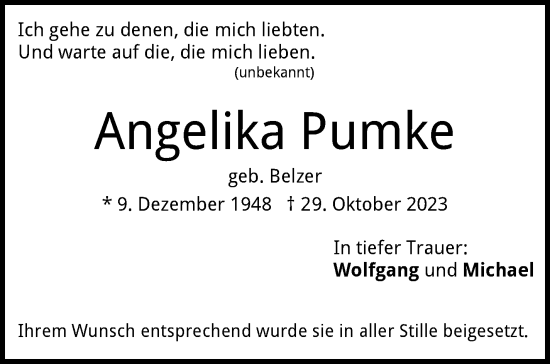 Traueranzeige von Angelika Pumke von Stuttgarter Zeitung / Stuttgarter Nachrichten