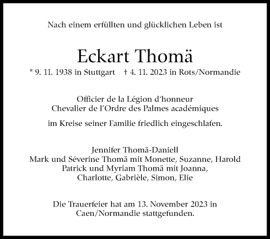Traueranzeige von Eckart Thomä von Stuttgarter Zeitung / Stuttgarter Nachrichten