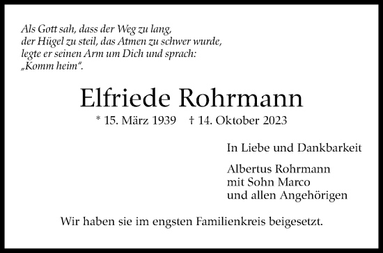 Traueranzeige von Elfriede Rohrmann von Stuttgarter Zeitung / Stuttgarter Nachrichten