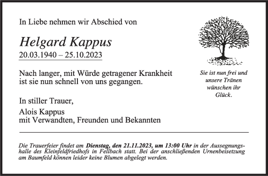 Traueranzeige von Helgard Kappus von Stuttgarter Zeitung / Stuttgarter Nachrichten