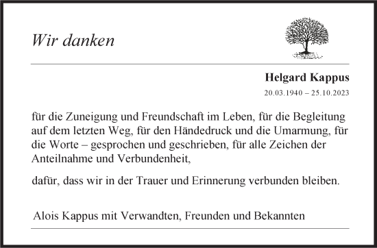 Traueranzeige von Helgard Kappus von Stuttgarter Zeitung / Stuttgarter Nachrichten