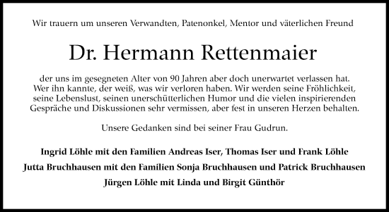 Traueranzeige von Hermann Rettenmaier von Stuttgarter Zeitung / Stuttgarter Nachrichten