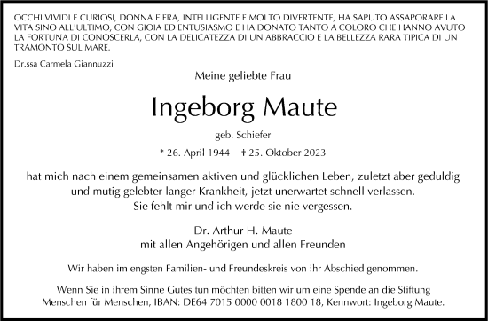 Traueranzeige von Ingeborg Maute von Stuttgarter Zeitung / Stuttgarter Nachrichten