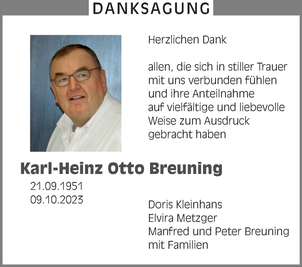  Traueranzeige für Karl-Heinz Otto Breuning vom 11.11.2023 aus Stuttgarter Zeitung / Stuttgarter Nachrichten