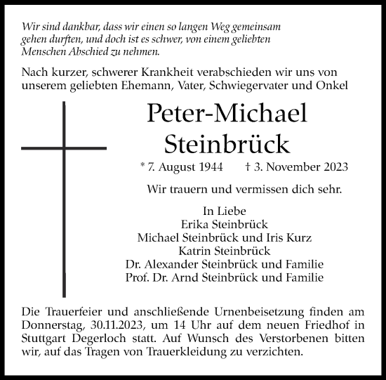 Traueranzeige von Peter-Michael Steinbrück von Stuttgarter Zeitung / Stuttgarter Nachrichten