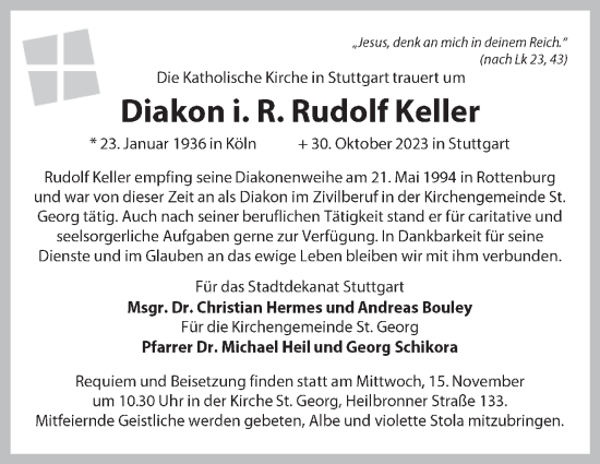 Traueranzeige von Rudolf Keller von Stuttgarter Zeitung / Stuttgarter Nachrichten