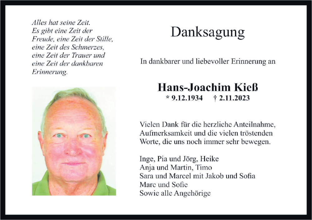  Traueranzeige für Hans-Joachim Kieß vom 04.12.2023 aus Stuttgarter Zeitung / Stuttgarter Nachrichten