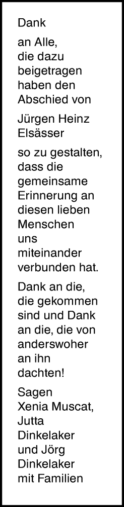  Traueranzeige für Jürgen Heinz Elsässer vom 09.12.2023 aus Stuttgarter Zeitung / Stuttgarter Nachrichten
