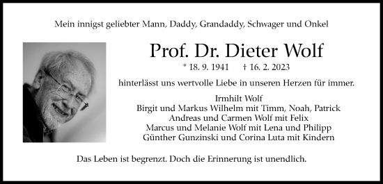 Traueranzeige von Dieter Wolf von Stuttgarter Zeitung / Stuttgarter Nachrichten