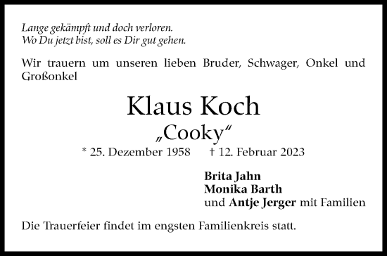 Traueranzeige von Klaus Koch von Stuttgarter Zeitung / Stuttgarter Nachrichten