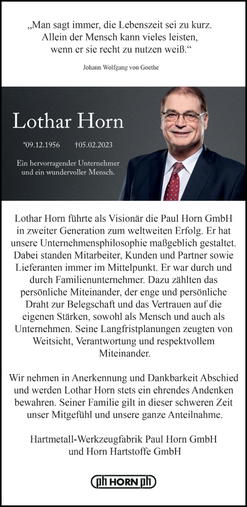 Traueranzeige von Lothar Horn von Stuttgarter Zeitung / Stuttgarter Nachrichten