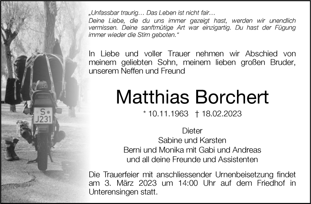  Traueranzeige für Matthias Borchert vom 25.02.2023 aus Stuttgarter Zeitung / Stuttgarter Nachrichten