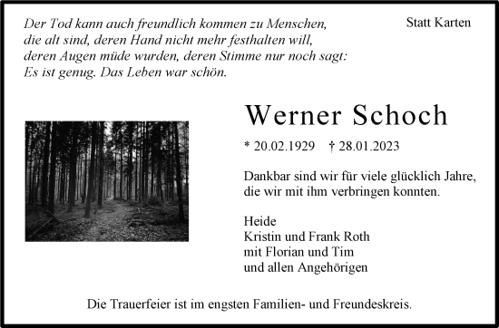 Traueranzeige von Werner Schoch von Stuttgarter Zeitung / Stuttgarter Nachrichten