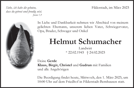 Traueranzeige von Helmut Schumacher von Stuttgarter Zeitung / Stuttgarter Nachrichten