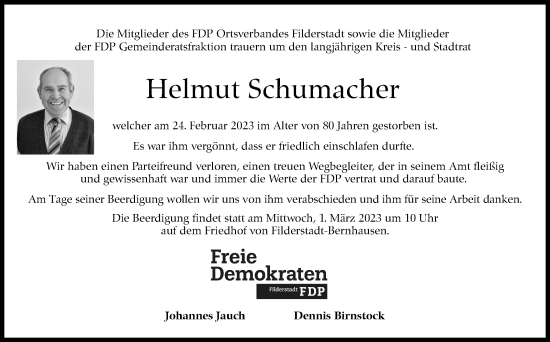 Traueranzeige von Helmut Schumacher von Stuttgarter Zeitung / Stuttgarter Nachrichten