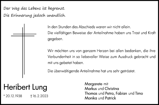 Traueranzeige von Heribert Lung von Stuttgarter Zeitung / Stuttgarter Nachrichten
