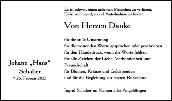 Traueranzeige von Johann Schaber von Stuttgarter Zeitung / Stuttgarter Nachrichten