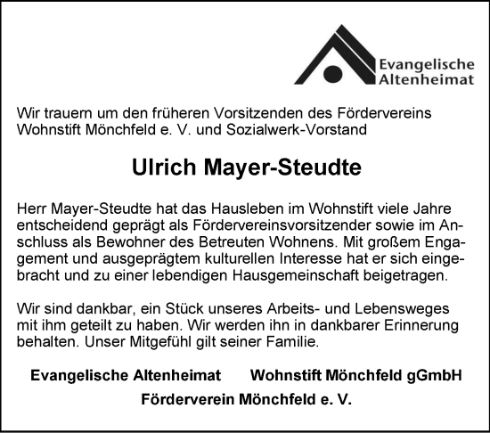 Traueranzeige von Ulrich Mayer-Steudte von Stuttgarter Zeitung / Stuttgarter Nachrichten