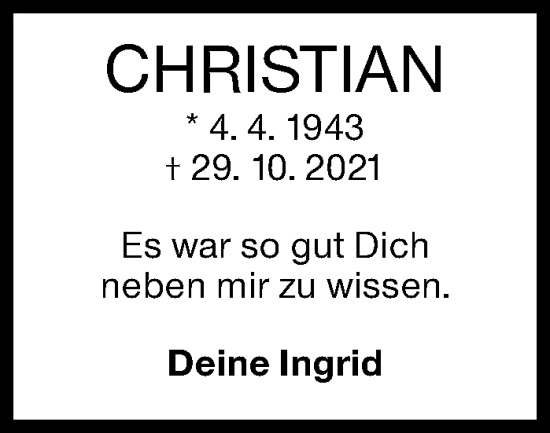 Traueranzeige von Christian Rassaerts von Stuttgarter Zeitung / Stuttgarter Nachrichten