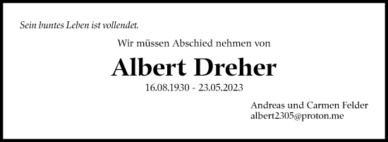 Traueranzeige von Albert Dreher von Stuttgarter Zeitung / Stuttgarter Nachrichten