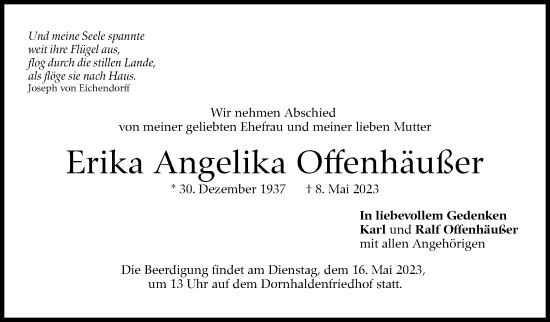 Traueranzeige von Erika Angelika Offenhäußer von Stuttgarter Zeitung / Stuttgarter Nachrichten