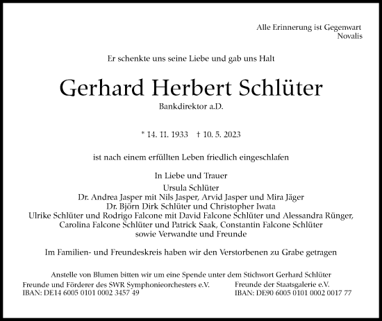 Traueranzeige von Gerhard Herbert Schlüter von Stuttgarter Zeitung / Stuttgarter Nachrichten
