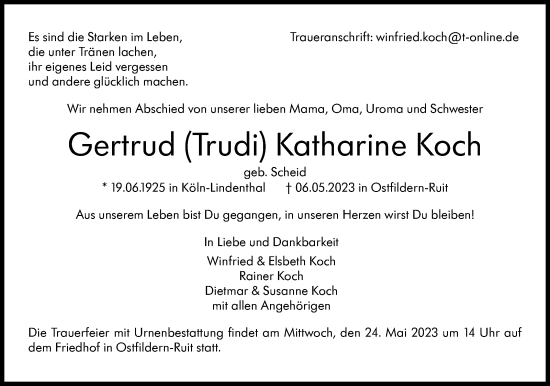 Traueranzeige von Gertrud Katharine Koch von Stuttgarter Zeitung / Stuttgarter Nachrichten