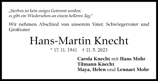 Traueranzeige von Hans-Martin Knecht von Stuttgarter Zeitung / Stuttgarter Nachrichten