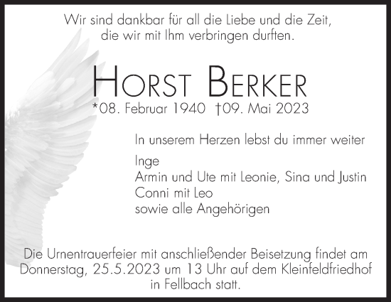 Traueranzeige von Horst Berker von Stuttgarter Zeitung / Stuttgarter Nachrichten