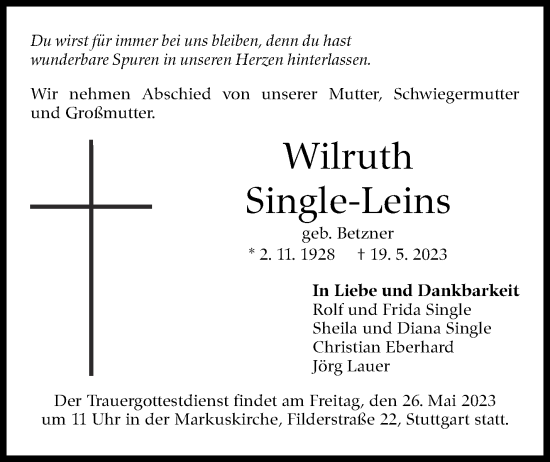Traueranzeige von Jörg Lauer von Stuttgarter Zeitung / Stuttgarter Nachrichten