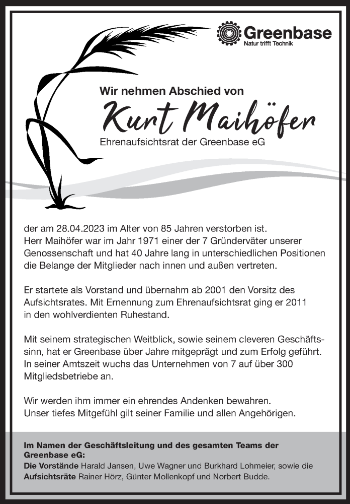  Traueranzeige für Kurt Maihöfer vom 13.05.2023 aus Stuttgarter Zeitung / Stuttgarter Nachrichten