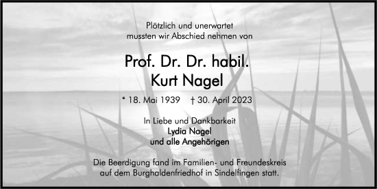 Traueranzeige von Kurt Nagel von Stuttgarter Zeitung / Stuttgarter Nachrichten