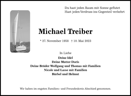 Traueranzeige von Michael Treiber von Stuttgarter Zeitung / Stuttgarter Nachrichten