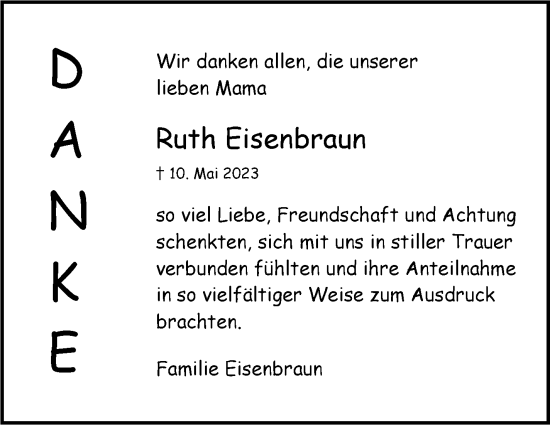 Traueranzeige von Ruth Eisenbraun von Stuttgarter Zeitung / Stuttgarter Nachrichten