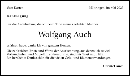 Traueranzeige von Wolfgang Auch von Stuttgarter Zeitung / Stuttgarter Nachrichten