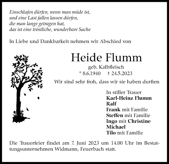 Traueranzeige von Heide Flumm von STUTTGARTER ZEITUNG / STUTTGARTER NACHRICHTEN
