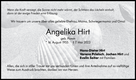 Traueranzeige von Angelika Hirt von Stuttgarter Zeitung / Stuttgarter Nachrichten